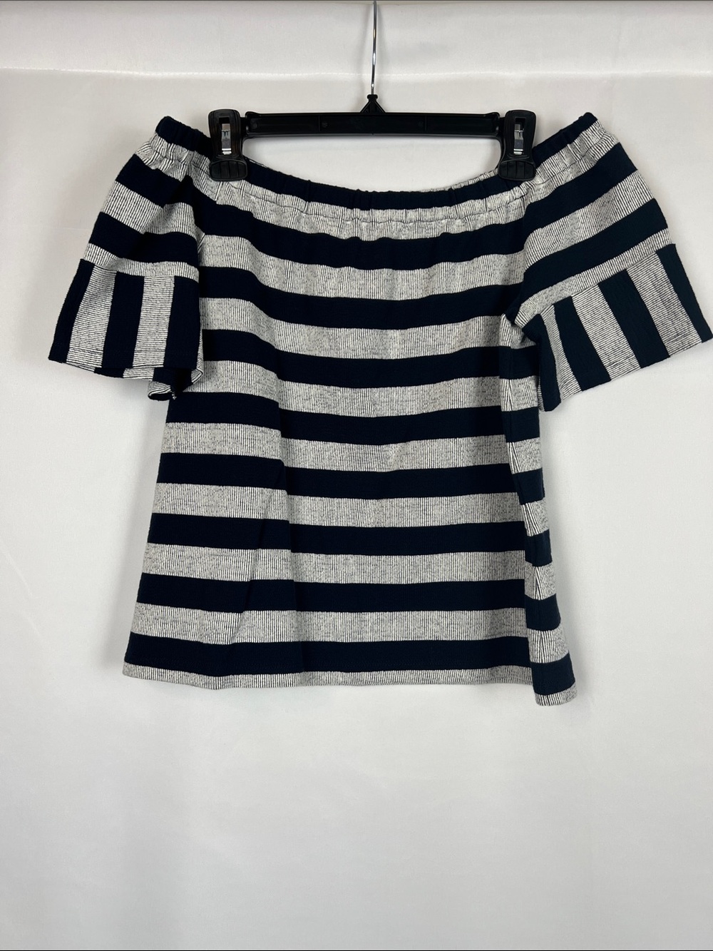 NWT Madewell Navy and Light‎ Gray Striped Off-Shoulder Top